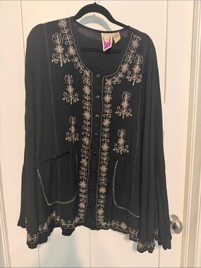 Vintage Original Antthony Cape Style Boho Embroidered Black Tunic Oversized M